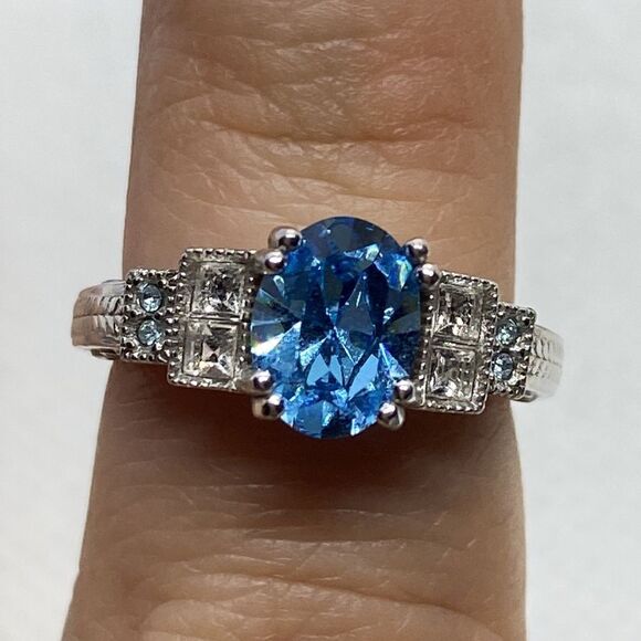 💛 925 Swiss Blue Topaz & Aquamarine Ring - Picture 2 of 6